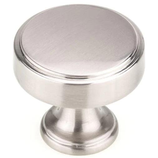 Stepped Face Round Transitional Knob with Flared Stepped Base - 1-9/16" Diameter - Brushed Nickel